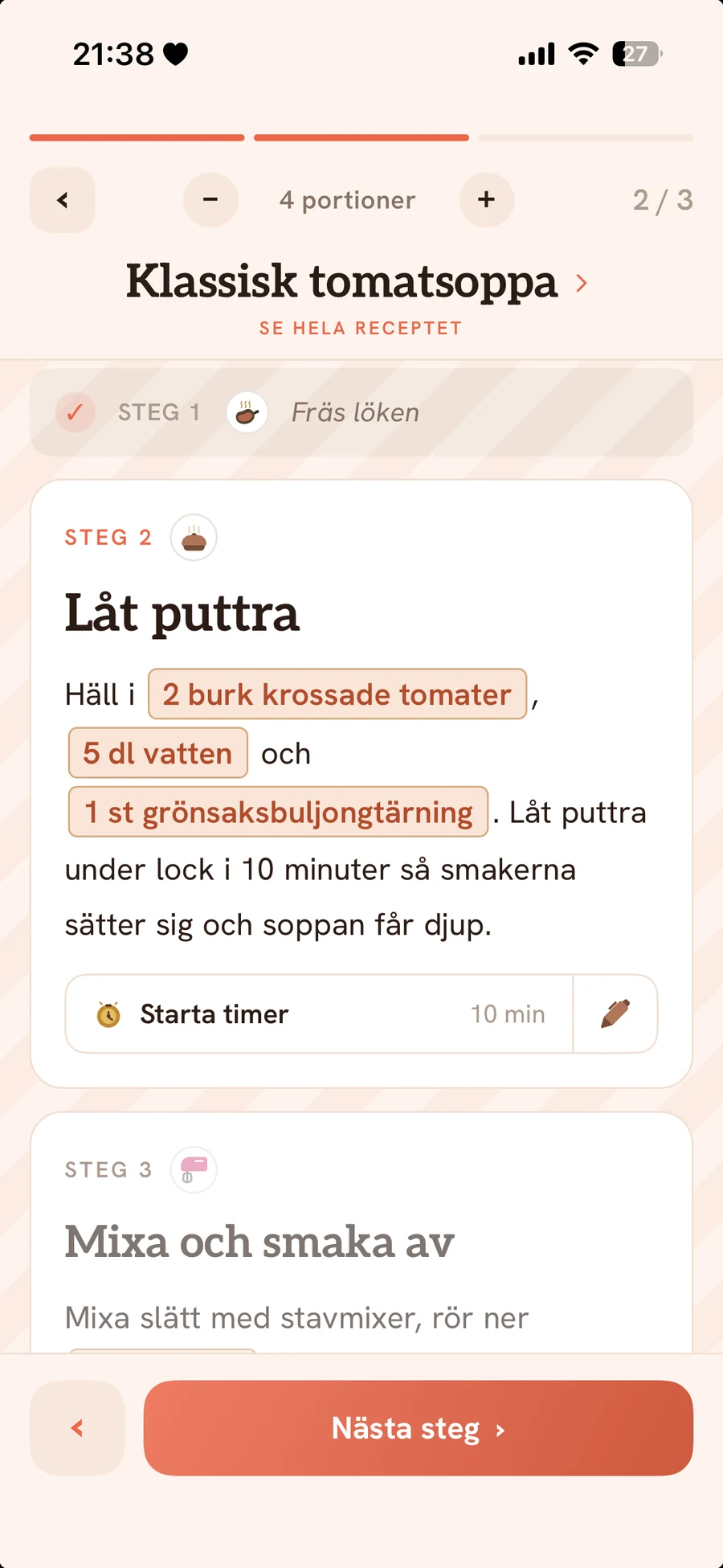 Lagningsläget i SousChef